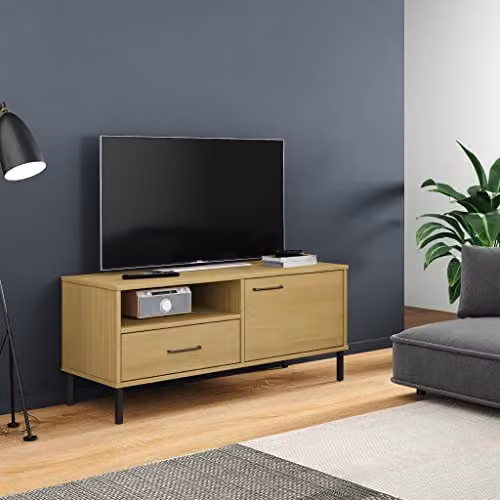 vidaXL OSLO TV Cabinet in Brown Solid Pine Wood with Metal Legs, W: 106 cm, H: 46.5 cm, D: 40 cm – 2