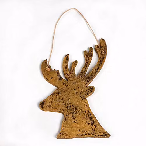 Shatchi Golden and Brown Wooden Hanging Reindeer Christmas Decoration, W: 17 cm, H: 26 cm – 2