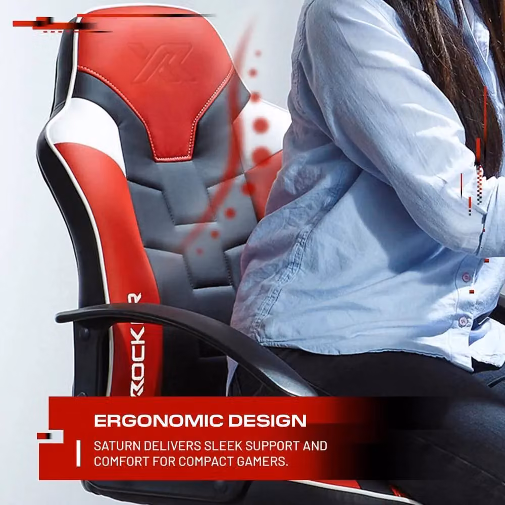 X Rocker Saturn Ergonomic Mid Back PC Gaming Chair in Red with Swivel Base and Armrests – 2