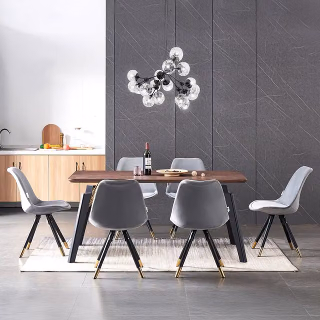 Life Interiors Sofia Cosmo LUX Modern Rectangular Dining Set with Table and 6 Light Grey Chairs