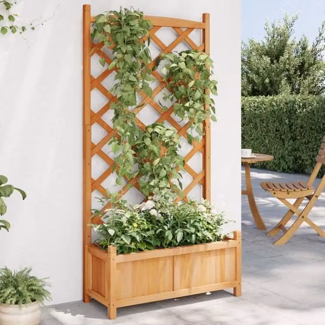 Berkfield Home Brown Solid Wood Fir Planter with Trellis
