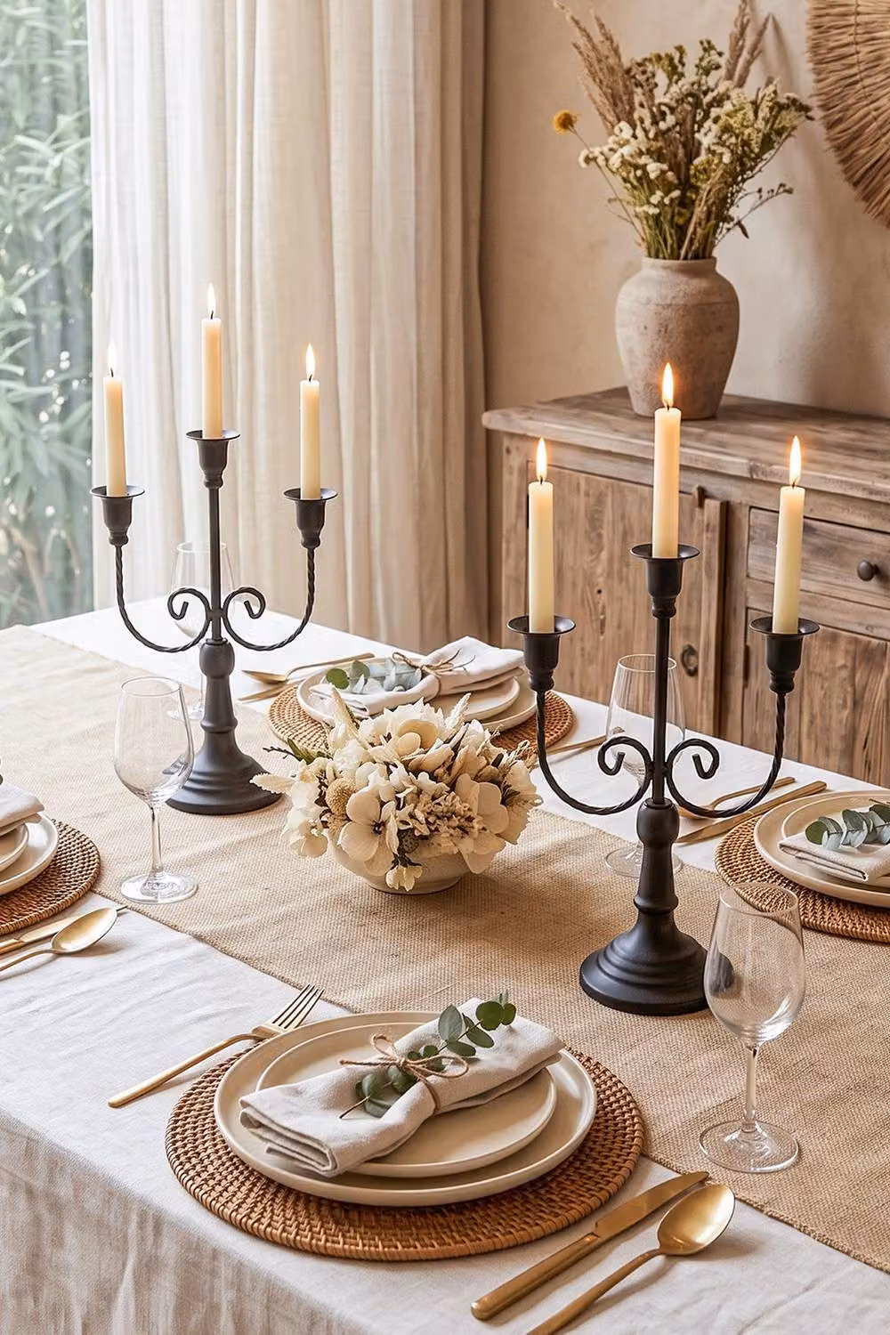 Living and Home 2-Piece Set of Classic 3-Arm Vintage Metal Taper Candle Holders in Black – 2