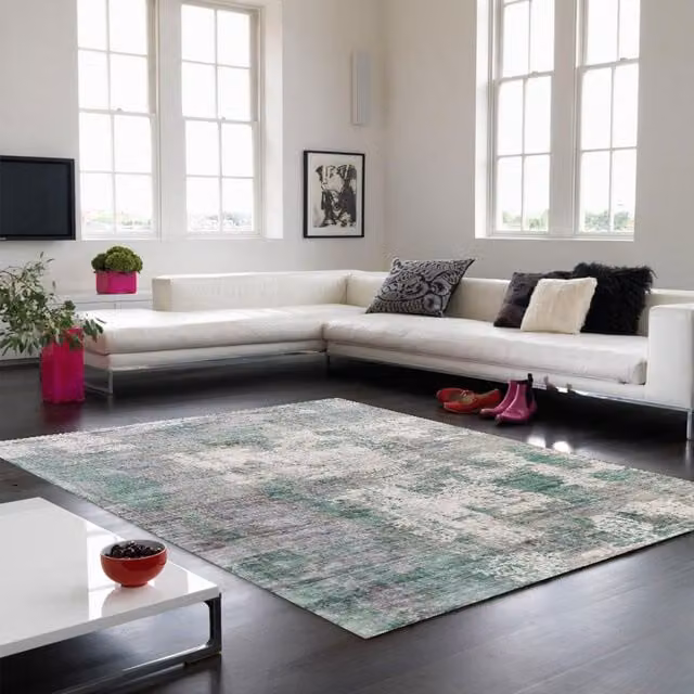 The Rug Shop UK Green Handmade Abstract Viscose Area Rug W: 200 cm, D: 290 cm