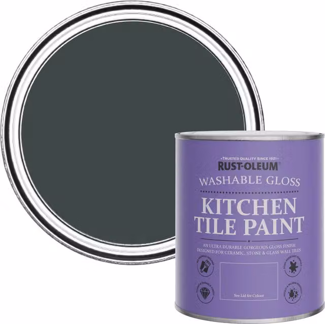 Rust-Oleum Water-Based Kitchen Tile Paint in Gloss Finish, Black Sand, 750ml