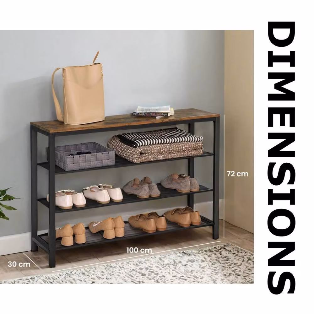 Pirlo Plush 4 Tier Brown and Black Rustic Shoe Rack Hallway Storage Organiser – 4