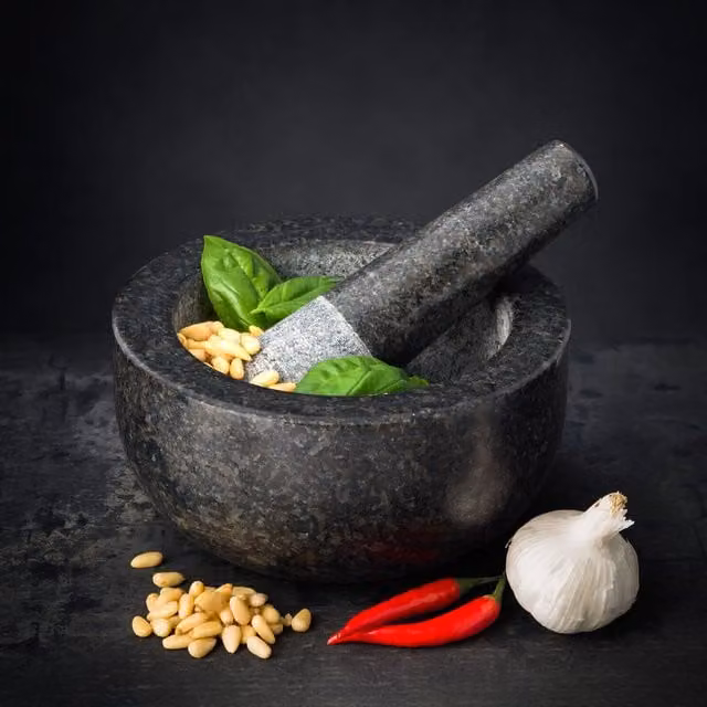 Vivo Large Round Granite Mortar and Pestle Set - Grey