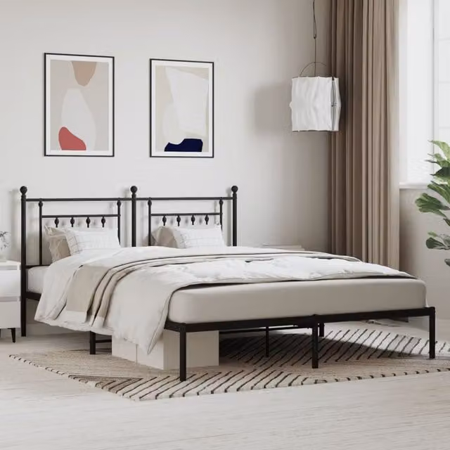 Berkfield Home Metal Bed Frame with Headboard in Black, W/D/H: 160 x 200 cm – 1