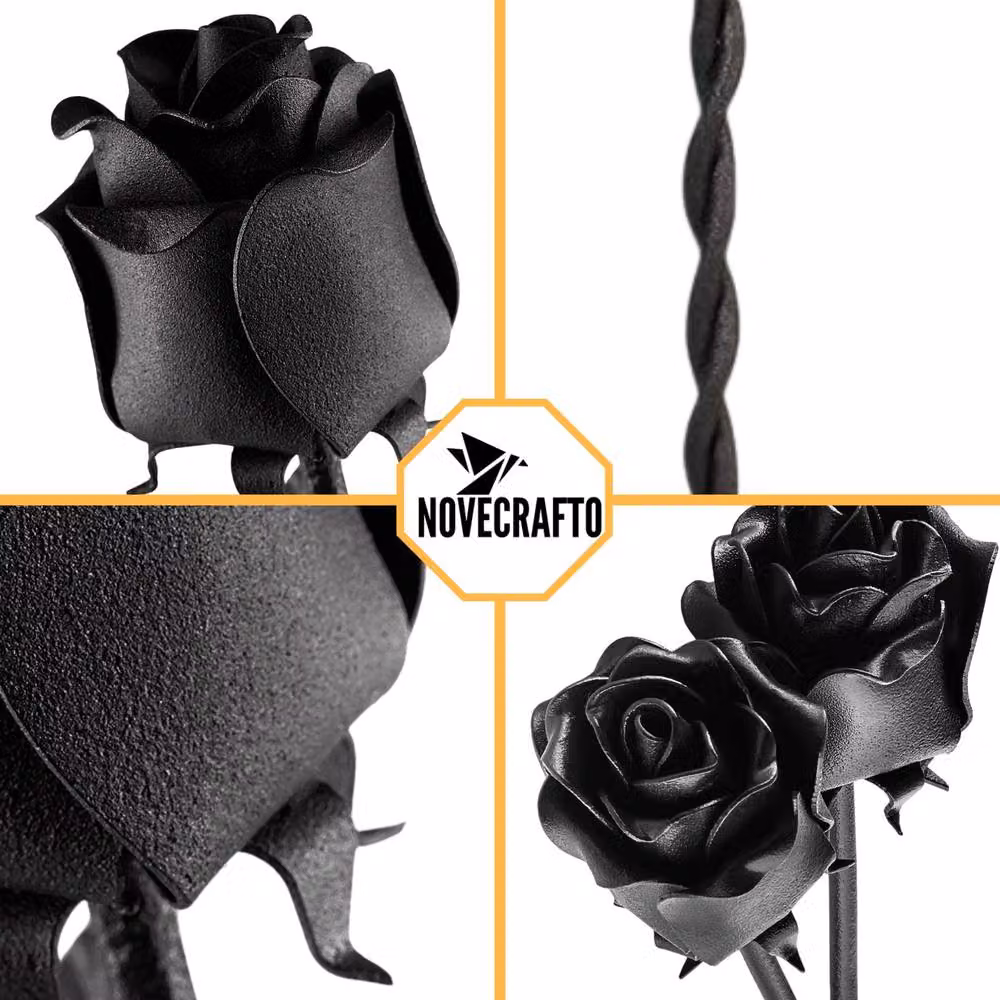 Novecrafto Hand-Forged Black Metal Intertwined Iron Roses with Twisted Stem – 7