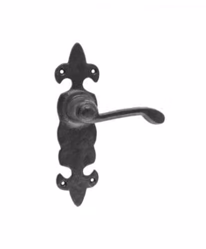 Designer Levers Fleur-De-Lis Lever Door Handle Set, Black, 1 Pair
