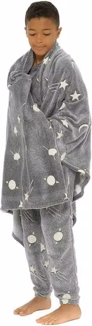 KAV Glow in the Dark Geometric Fleece Blanket for Children, Grey, W/D/H: 152 x 127 x 1 cm – 2