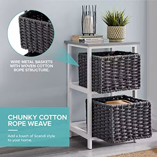 LIVIVO Habi Scandi Style 2 Drawer Wooden Storage Shelf Organiser in Black, Grey or White, W/D/H: 36.0 x 37.0 x 63.5 cm – 7