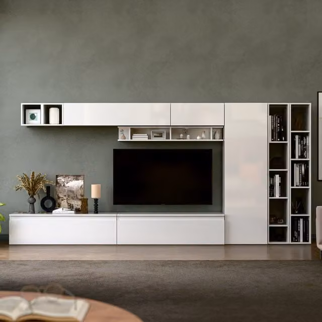 Decorotika Chantilly Wall Mounted Entertainment Center in High Gloss White