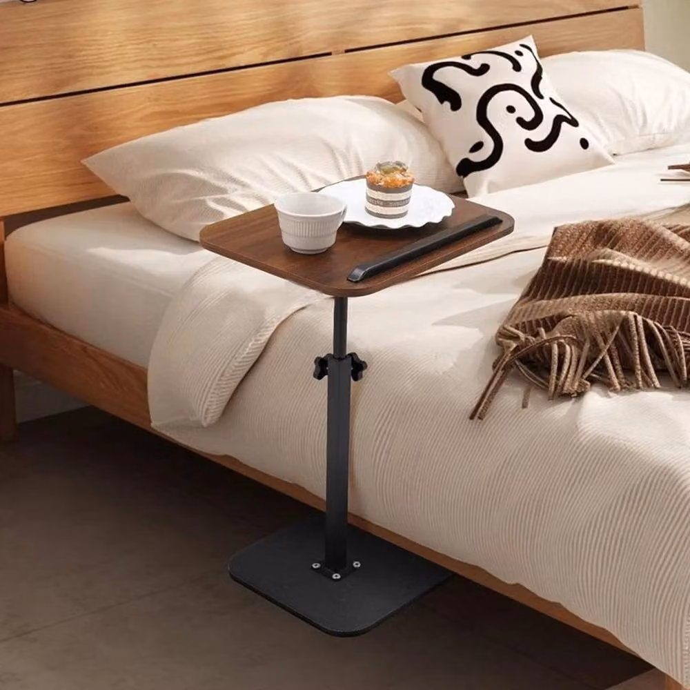 KORVIXA C-Shaped Sofa Side Table and Laptop Coffee Table in Brown – 3