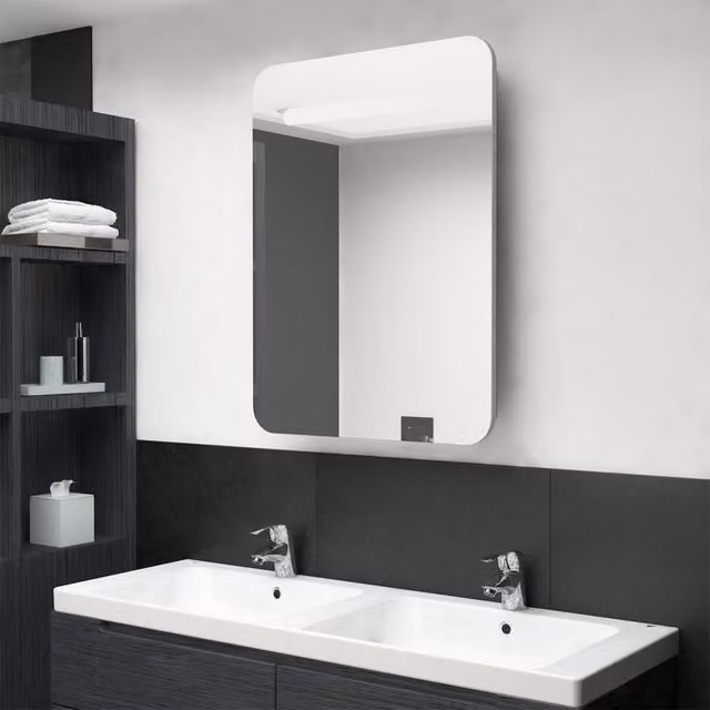 Berkfield Home LED Bathroom Mirror Cabinet in Concrete Grey, W/D/H: 60 x 11 x 80 cm