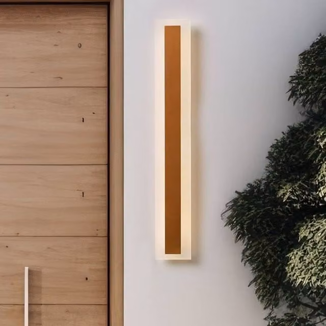 Wyld and Coco Gold Outdoor LED Wall Light with Steel Frame and Acrylic Diffuser, Height: 60 cm