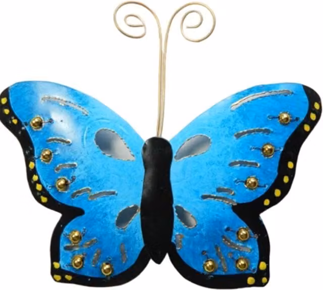 Set of 3 Metal Butterfly Wall Art in Blue and Gold