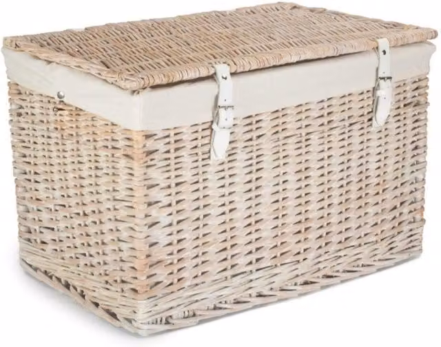 Red Hamper White Wash Chest Picnic Basket with Cotton Lining, W/D/H: 61 x 40 x 40 cm