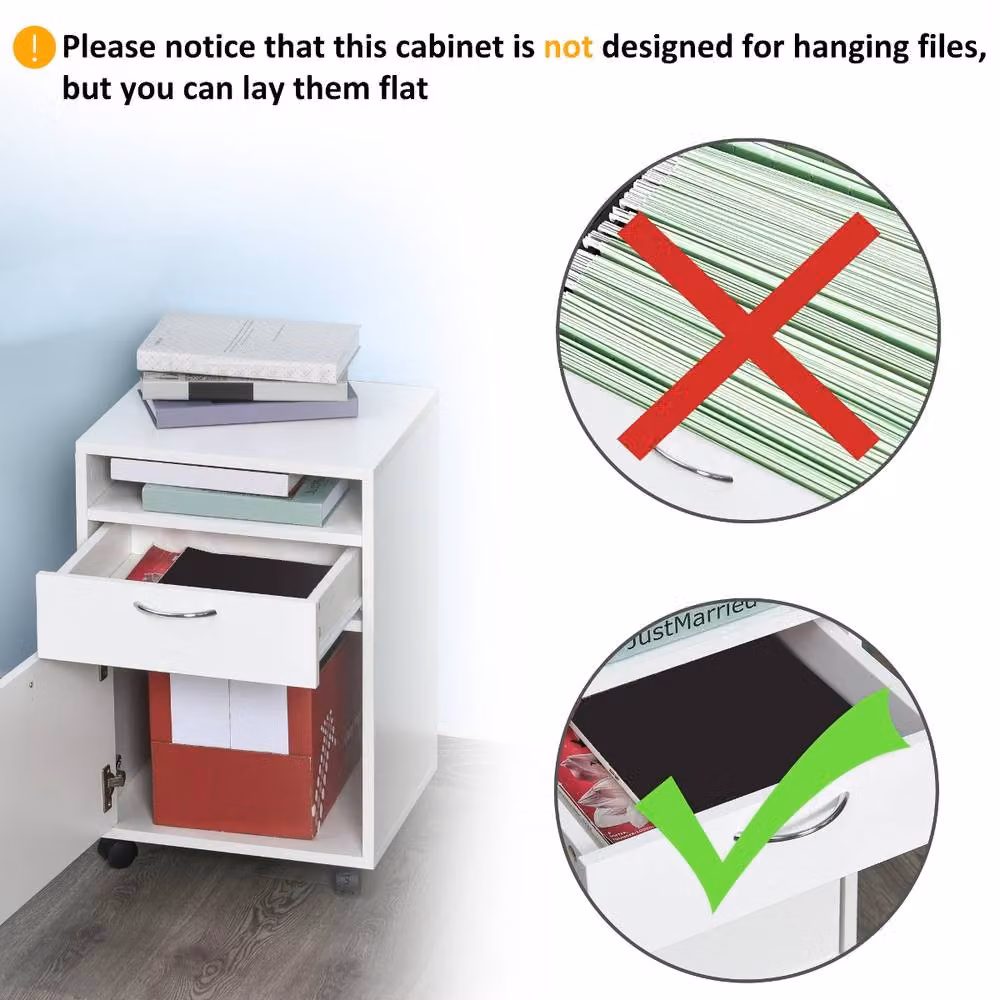 Rolipo Mobile Filing Cabinet and Printer Stand with Drawer and Shelf, White, Width: 60 cm – 5