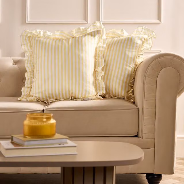 OHS Striped Frill Cushion Covers in Lemon Yellow