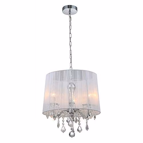 Netlighting Cornelia Hanging Pendant Light in Chrome and White with 3 White Fabric Shades, E14, W/D/H: 40 x 40 x 120 cm