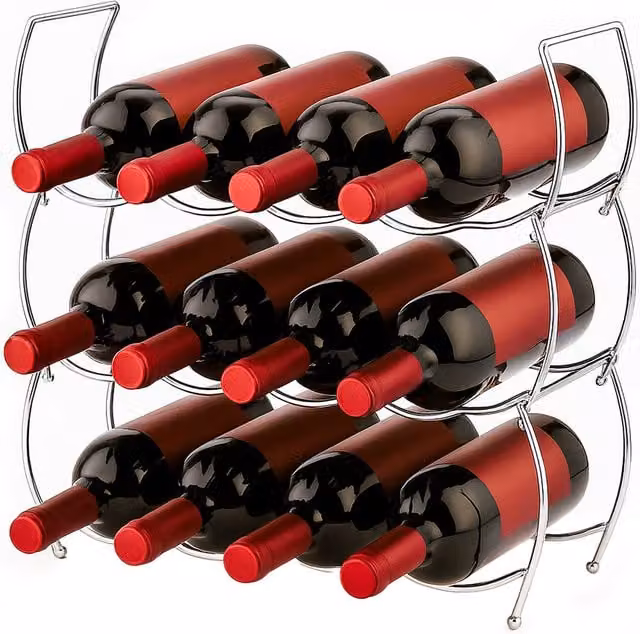 Innoteck Stackable 3 Tier Metal Wire Wine Rack in Silver and Grey