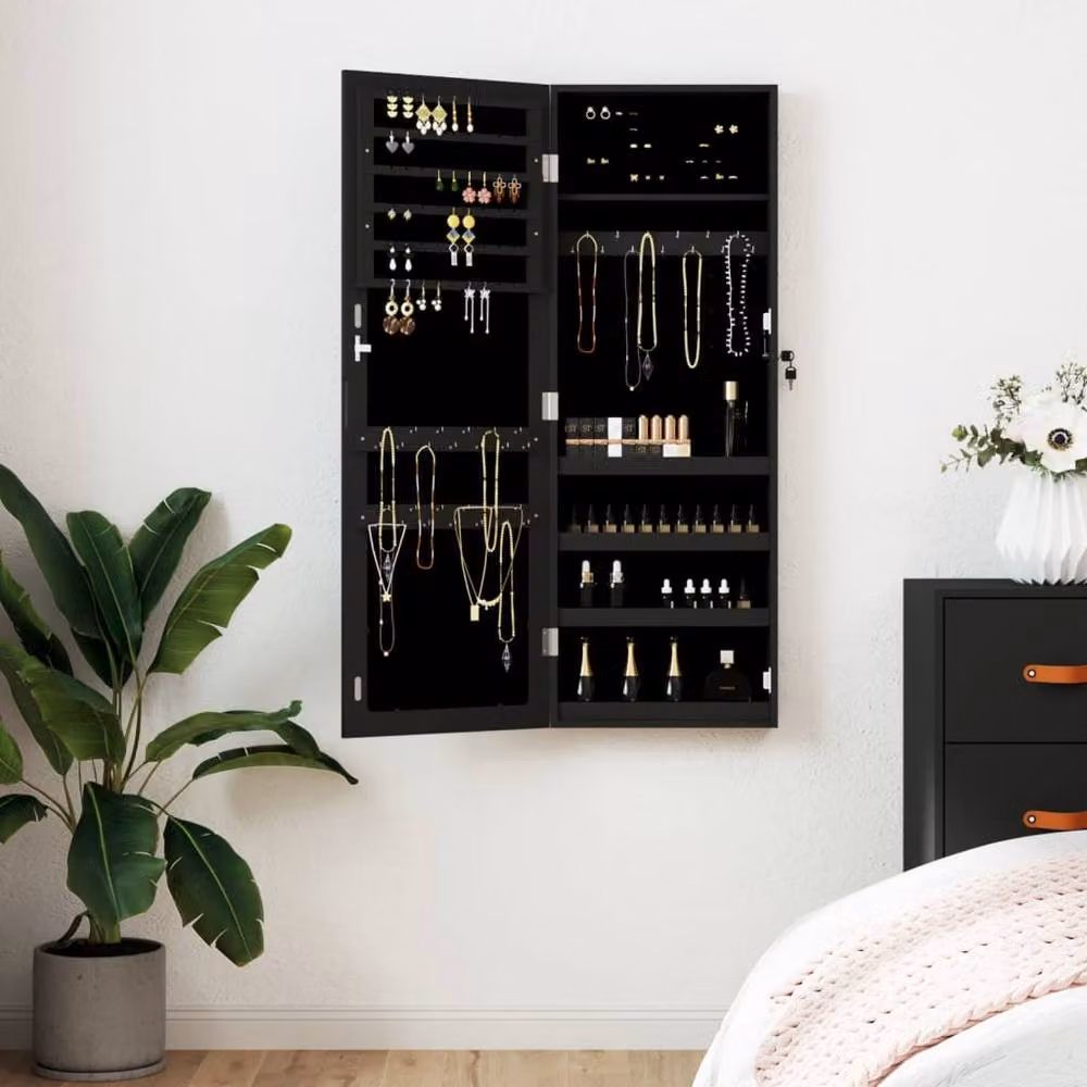 Berkfield Home Wall Mounted Mirror Jewellery Cabinet in Black, W/D/H: 37.5 x 10 x 106 cm – 2