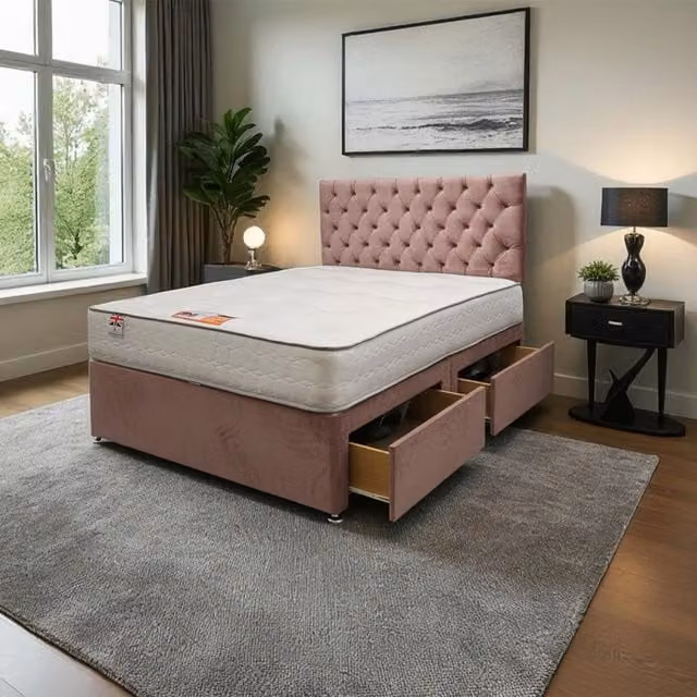Knight Sleep Athens Plush Bed Set with Mattress and 24 inch Headboard in Pink, W/D/H: 90 x 200 cm