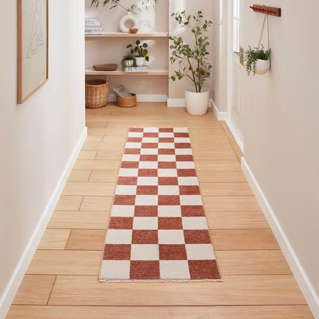 Terrys Modern Checkerboard Runner Rug in Purple and Multicolour, W: 60 cm, L: 230 cm