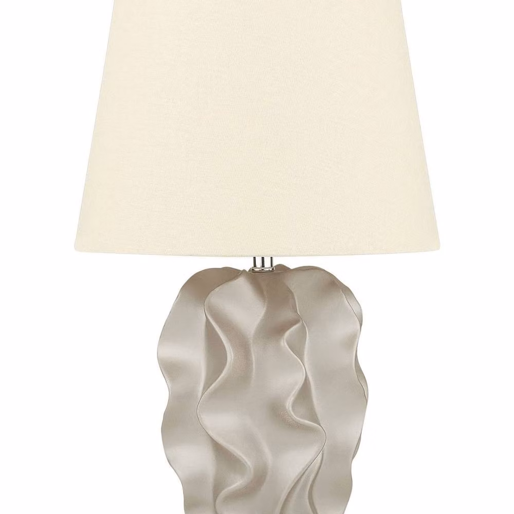 Wyld and Coco Ceramic Bedside Table Lamp with Beige Fabric Shade in Gold and Brass – 2