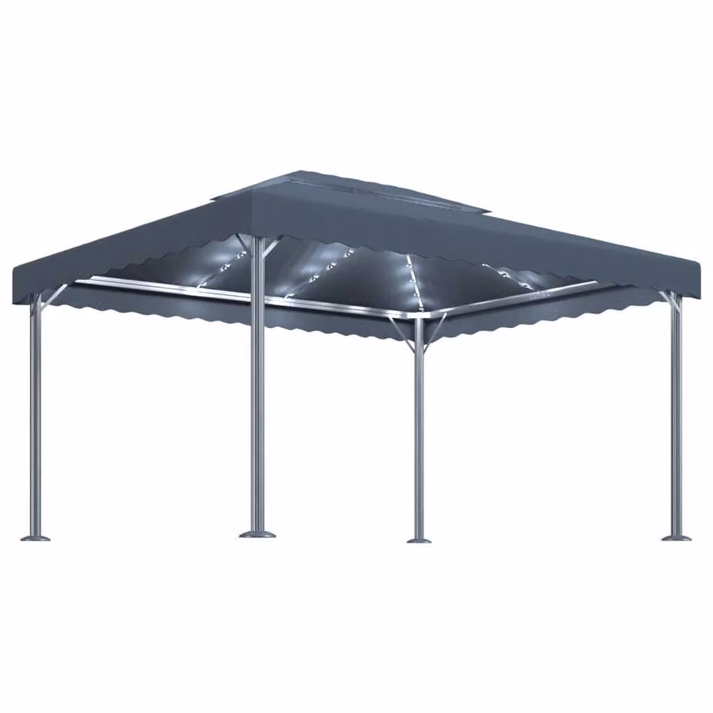 Berkfield Home Anthracite Aluminium Gazebo with LED String Lights, W: 400 cm, D: 300 cm, H: 270 cm, Dark Grey – 2