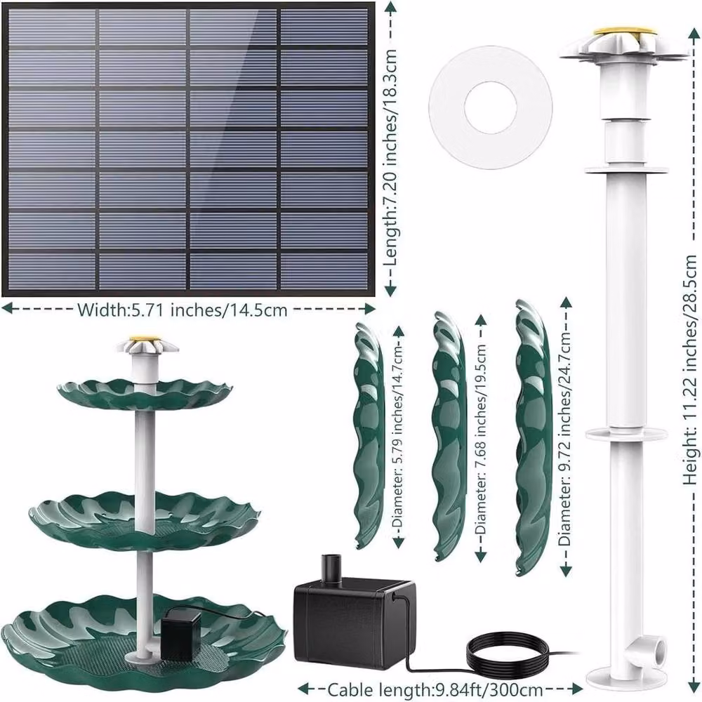 FLAVORA 3.5W Solar Powered Cascade Water Fountain in Green, W/D/H: 100 x 100 x 28.5 cm – 2