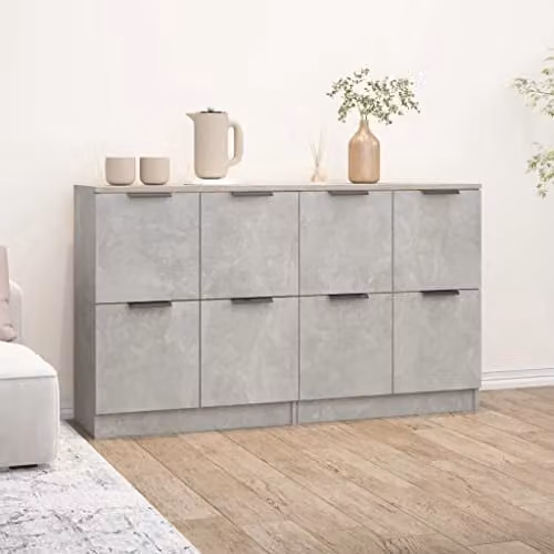 vidaXL Set of 2 Minimalist Sideboards in Concrete Grey, Engineered Wood, W/D/H: 60 x 30 x 70 cm