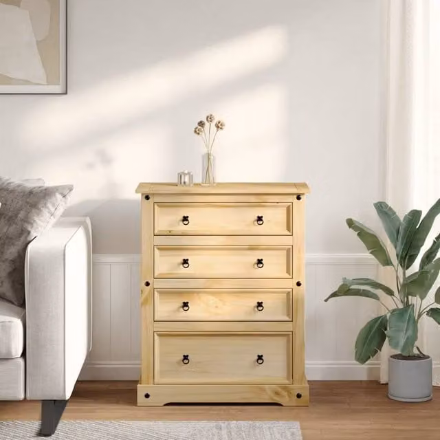 Berkfield Home Beautiful Corona Chest of Drawers in Light Brown Solid Pine W/D/H: 92 x 48 x 120 cm – 1