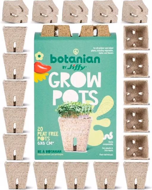 Botanian by Jiffy 20-Pack Biodegradable Peat-Free Sphagnum Fibre Seedling Pots in Beige/Brown