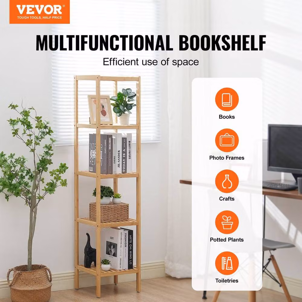 VEVOR 5-Tier Natural Bamboo Standing Shelving Unit in Brown – 2