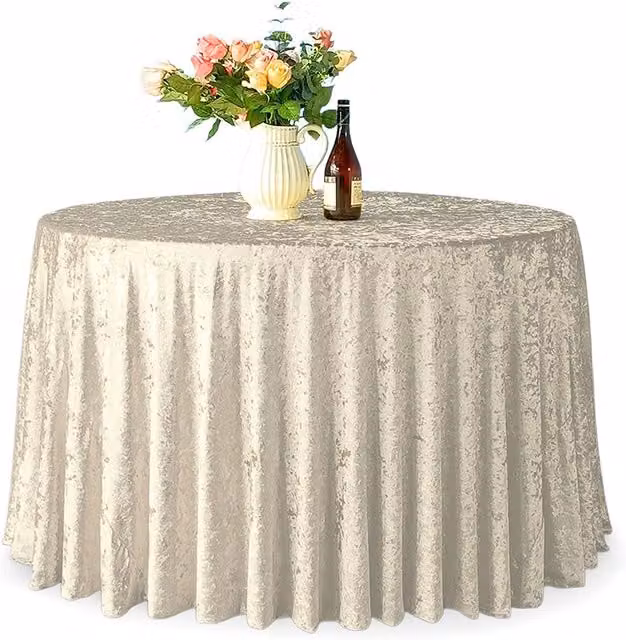 Neel Blue Diamond Velvet Round Tablecloth in Off-White