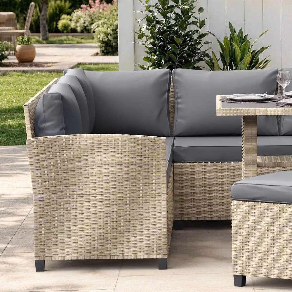 VonHaus Kos 9 Seater Rattan Garden Furniture Dining Set in Grey – 6