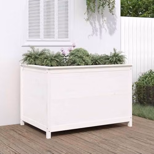 vidaXL White Wooden Raised Bed for Vegetable, Herb or Ornamental Gardens, W/D/H: 119.5 x 82.5 x 78 cm – 2