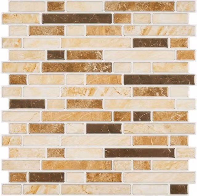 Living and Home 10Pcs Self-Adhesive Marble Effect Mosaic Splashback Wall Sticker Tiles in Brown – 1
