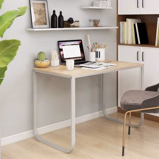 Berkfield Home Computer Desk in White and Oak, W/D/H: 110 x 60 x 73 cm – 1