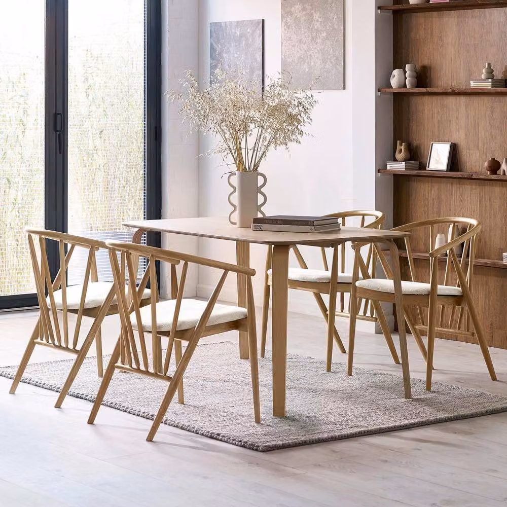 Cheshire Langham Premium Oak Dining Chair with Armrests in Beige Fabric – 2