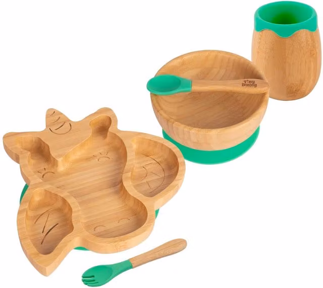 Tiny Dining 5pc Bamboo and Silicone Unicorn Baby Weaning Set in Green