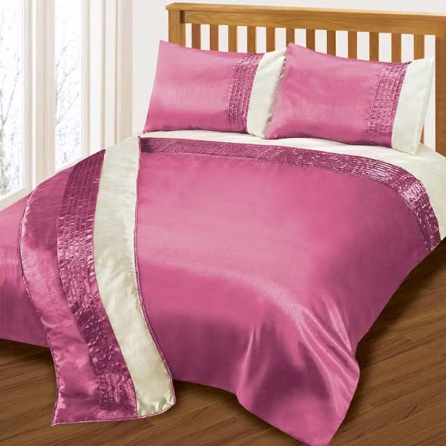 Intimates Satin Pleated Faux Silk Duvet Cover and Pillowcase Set in Pink and Cream, W: 180 cm, L: 200 cm