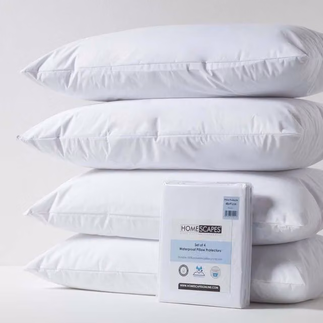 Homescapes Waterproof Polypropylene Pillow Protectors, Pack of 4, White, W: 90 cm, D: 50 cm