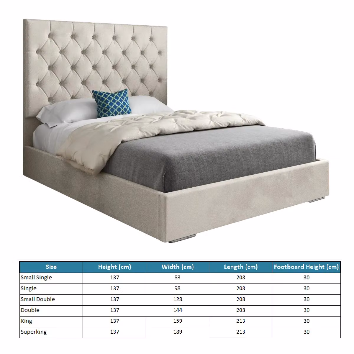 Casani Alma Upholstered Velvet Bed Frame in Beige, W/D/H: 180 x 200 x 137 cm – 4
