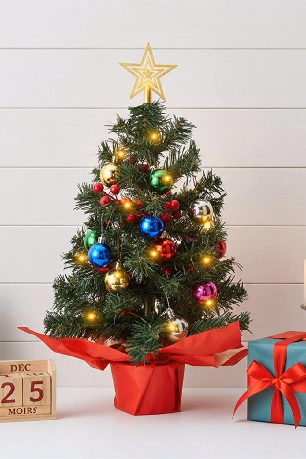 Living and Home 57cm Tabletop Pre-lit Christmas Tree with Multicolour Ball Ornaments – 2