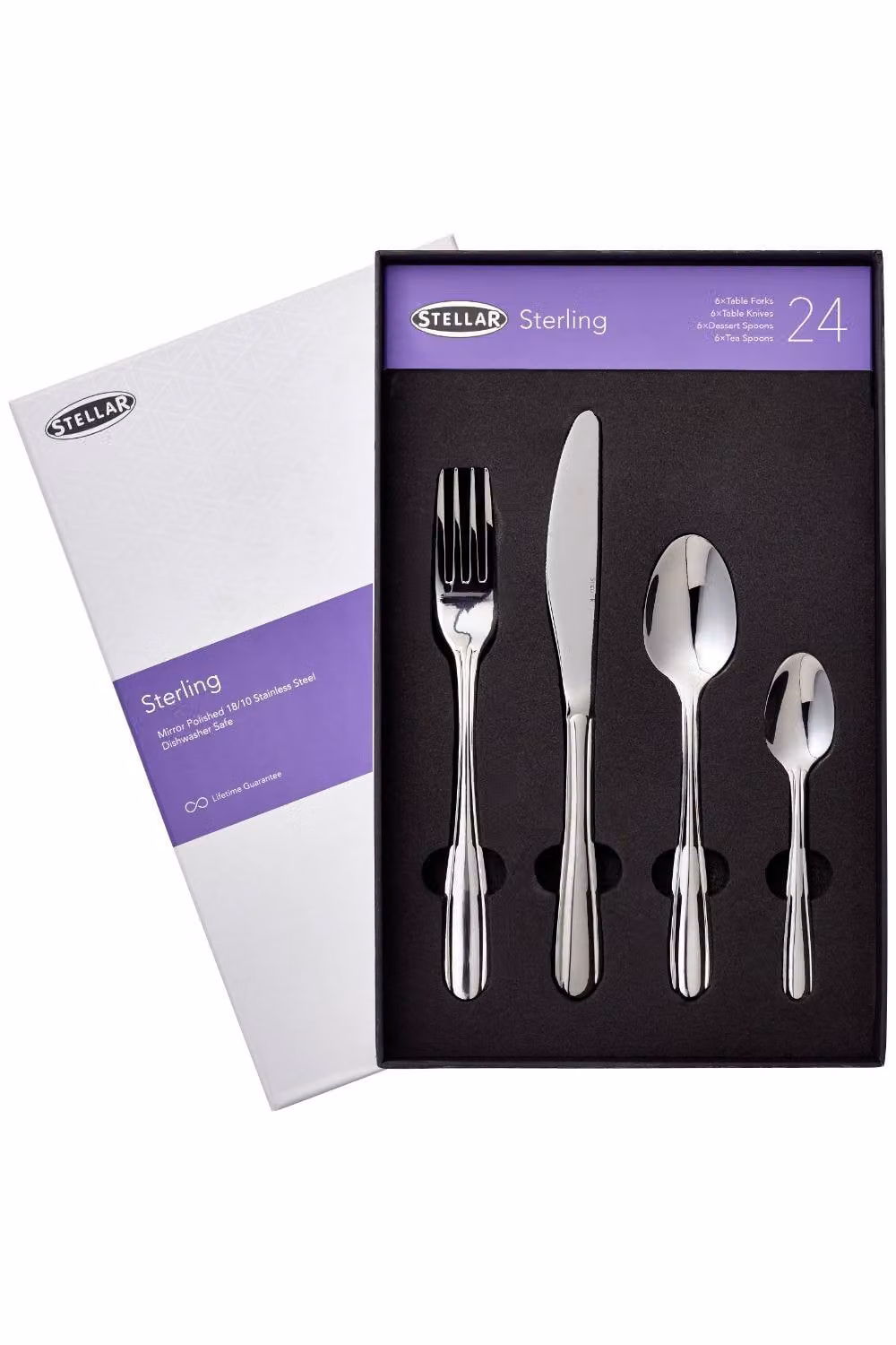 Stellar Sterling 24-Piece Polished Stainless Steel Cutlery Set in Silver – 4