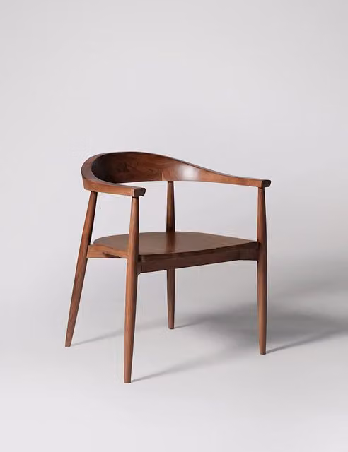 Swoon Olsen Mid-Century Acacia Wood Dining Chair with Armrests in Dark Brown
