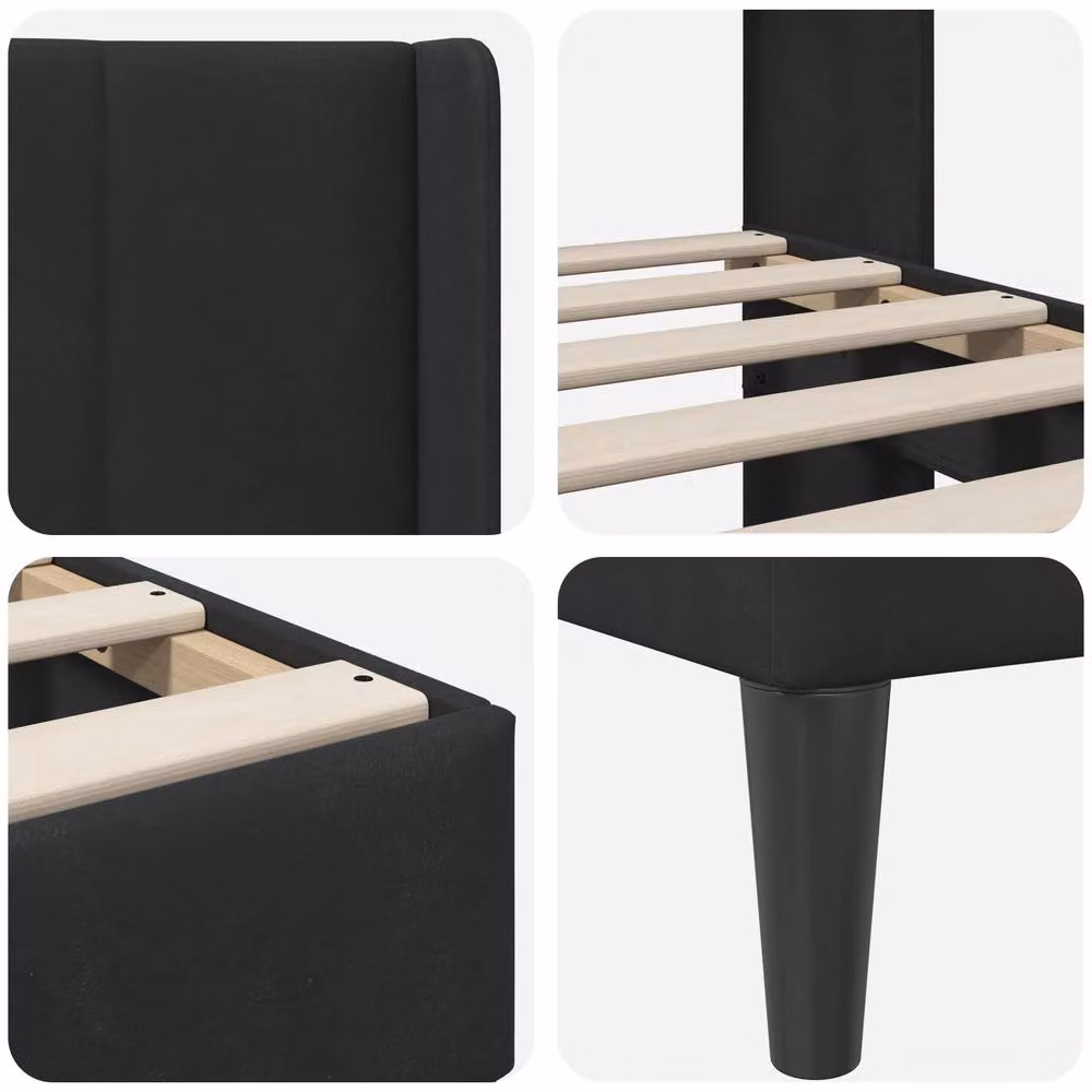 Berkfield Home Velvet Bed Frame with Headboard in Black, 180 x 200 cm – 3