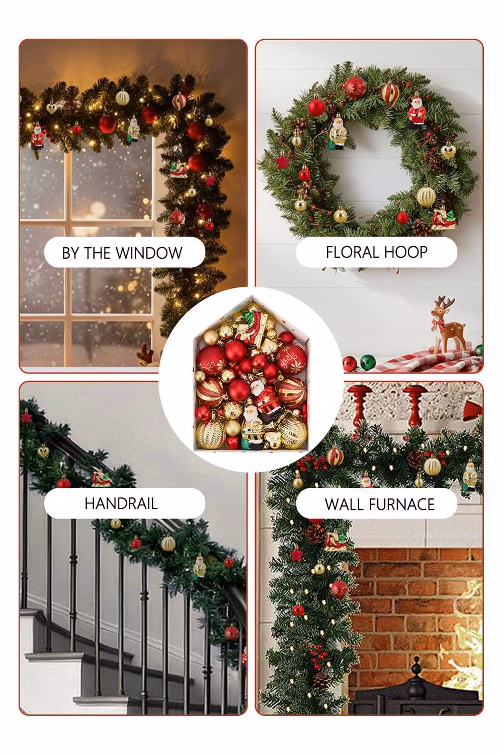 Living and Home 72-Piece Multicolour Christmas Hanging Decoration Set with Santa Claus, Sled, Stars and Hearts – 4